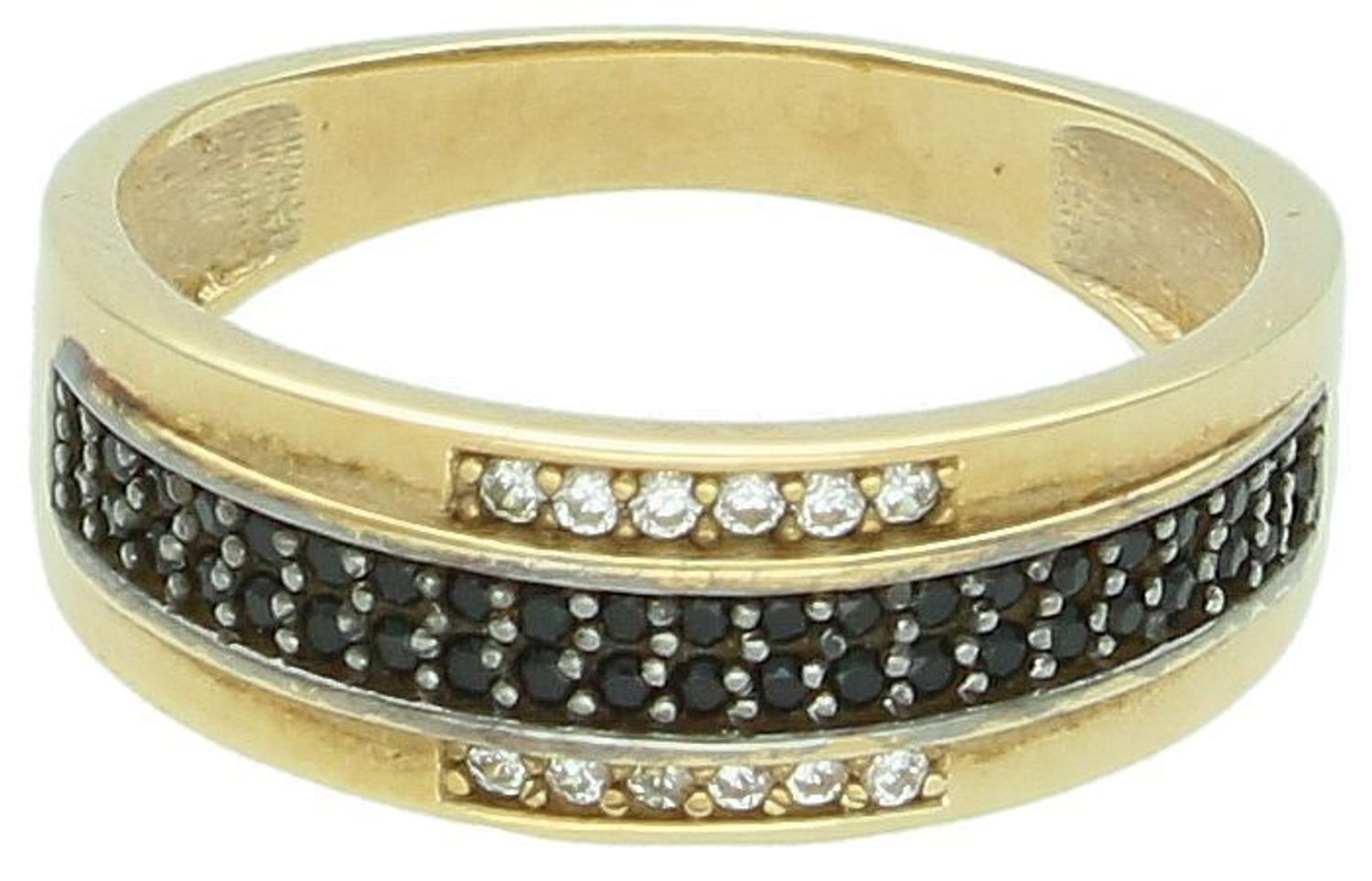 Złoty pierścionek pasmo czarnych cyrkonii Au...jpg